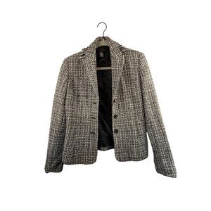 Apostrophe Black & White Tweed Button-Front Blazer Jacket Size 6 Wool Blend
